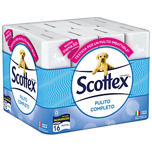 SCOTTEX Rotolo di carta igienica standard Pulito Completo Salvaspazio, 2 veli, 320 strappi, Bianco (confezione 64 rotoli)