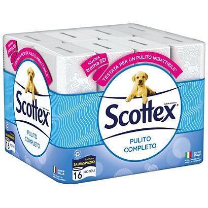 SCOTTEX Rotolo di carta igienica standard Pulito Completo Salvaspazio, 2  veli, 320 strappi, Bianco (confezione 64 rotoli) - Carta Igienica