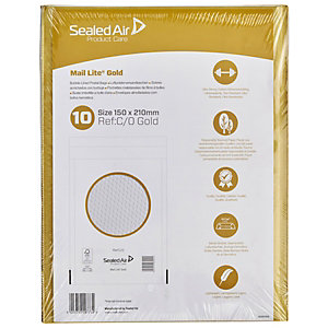 Sealed Air® Mail Lite, Busta imbottita a bolle d'aria, AirCap®, Autoadesiva, Carta Kraft, C0, 150 x 210 mm, Oro (confezione 10 pezzi)
