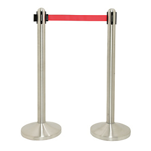 Securit® Colonna segnapercorso con nastro retrattile in nylon rosso 210 cm, Cromato Securit® Colonna segnapercorso con nastro retrattile in nylon rosso 210 cm, Cromato