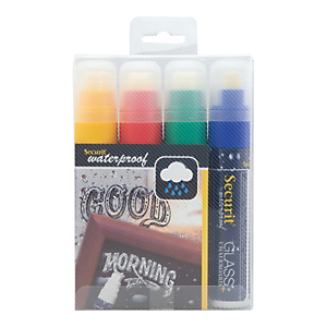 Securit® Marcatore a gesso liquido Securit, Impermeabile, Punta a scalpello grande, Colori assortiti (confezione 4 pezzi) Securit® Marcatore a gesso liquido Securit, Impermeabile, Punta a scalpello grande, Colori assortiti (confezione 4 pezzi)