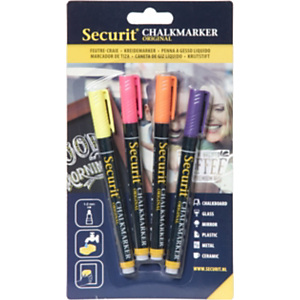 Securit® Marcatore a gesso liquido Securit, Punta tonda fine, Colori tropicali (confezione 4 pezzi) Securit® Marcatore a gesso liquido Securit, Punta tonda fine, Colori tropicali (confezione 4 pezzi)