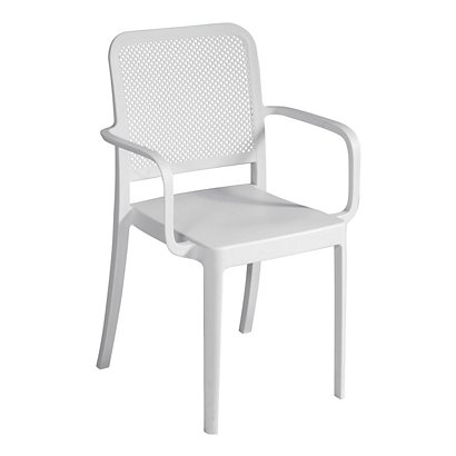 Sedia da esterno impilabile Clear con braccioli, 46 x 53 x 86 cm, Polipropilene/Fibra di vetro, Bianco - 1