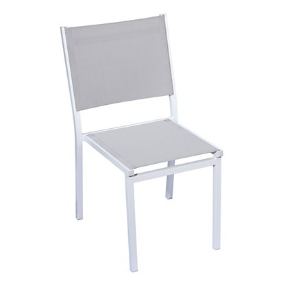 Sedia da giardino impilabile Sunny, Struttura Alluminio Bianco, Seduta e schienale Grigio chiaro