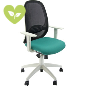 Sedia operativa ergonomica Grace con braccioli, Tessuto ignifugo, Struttura bianco/Tessuto verde