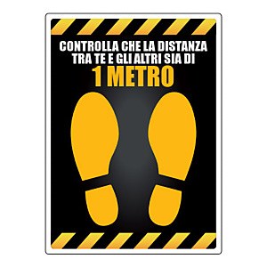 Segnaletica per emergenza Covid-19, Adesivo calpestabile, Controlla che la distanza tra te e gli altri sia di 1 metro , 330 x 450 mm Segnaletica per emergenza Covid-19, Adesivo calpestabile, Controlla che la distanza tra te e gli altri sia di 1 metro , 330 x 450 mm
