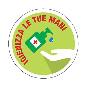 Segnaletica per emergenza Covid-19, Adesivo calpestabile, Igienizza le tue mani, Ø 250 mm Segnaletica per emergenza Covid-19, Adesivo calpestabile, Igienizza le tue mani, Ø 250 mm
