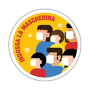 Segnaletica per emergenza Covid-19, Adesivo calpestabile, Indossa la mascherina, Ø 250 mm Segnaletica per emergenza Covid-19, Adesivo calpestabile, Indossa la mascherina, Ø 250 mm