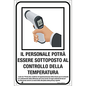 Segnaletica per emergenza Covid-19, Cartello "Controllo temperatura per il personale", 200 x 300 mm Segnaletica per emergenza Covid-19, Cartello "Controllo temperatura per il personale", 200 x 300 mm