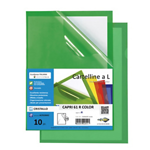 SEI ROTA Busta a L Capri 61 R Color, 21 x 29,7 cm (A4), PVC crystal,  Spessore Alto, Finitura Liscia, Verde trasparente (confezione 10 pezzi)
