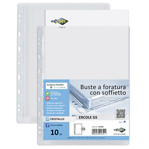 SEI ROTA Busta a foratura universale alta capacità Ercole GS, 21 x 29,7 cm (A4), PVC, Spessore Alto, Finitura Liscia, Trasparente (confezione 10 pezzi) SEI ROTA Busta a foratura universale alta capacità Ercole GS, 21 x 29,7 cm (A4), PVC, Spessore Alto, Finitura Liscia, Trasparente (confezione 10 pezzi)