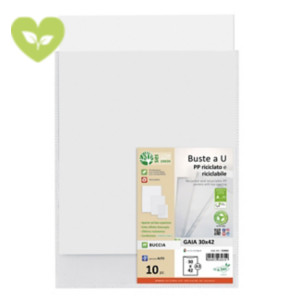 SEI ROTA Buste a U GAIA, 30 x 42 cm, PP riciclato e riciclabile, Spessore Alto, Finitura Goffrata, Trasparente (confezione 10 pezzi) SEI ROTA Buste a U GAIA, 30 x 42 cm, PP riciclato e riciclabile, Spessore Alto, Finitura Goffrata, Trasparente (confezione 10 pezzi)