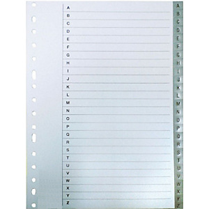 Separadores, alfabéticos A-Z, con portadilla, A4, polipropileno, 26 separadores, gris Separadores, alfabéticos A-Z, con portadilla, A4, polipropileno, 26 separadores, gris
