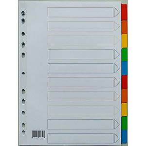 Separadores, con portadilla, A4, cartulina, 10 separadores, pestañas plastificadas, blanco Separadores, con portadilla, A4, cartulina, 10 separadores, pestañas plastificadas, blanco