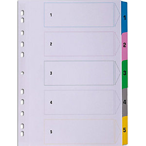Separadores, con portadilla, numéricos 1-5, A4, cartulina, 5 separadores, pestañas plastificadas, blanco