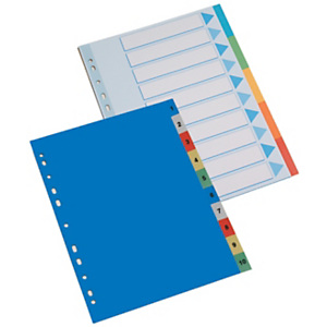 Separadores numéricos 1-10, A4, polipropileno, 10 separadores, colores surtidos Separadores numéricos 1-10, A4, polipropileno, 10 separadores, colores surtidos