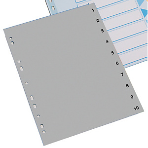 Separadores numéricos 1-10, A4, polipropileno, 10 separadores, gris Separadores numéricos 1-10, A4, polipropileno, 10 separadores, gris