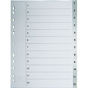 Separadores, numéricos 1-12, con portadilla, Folio, polipropileno, 12 separadores, gris