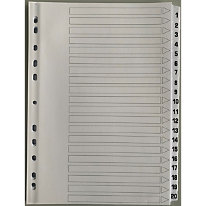 Separadores, numéricos 1-20, con portadilla, A4, cartulina, 20 separadores, blanco Separadores, numéricos 1-20, con portadilla, A4, cartulina, 20 separadores, blanco