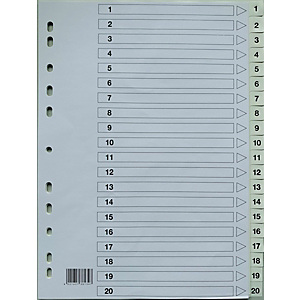 Separadores, numéricos 1-20, con portadilla, Folio, polipropileno, 20 separadores, blanco Separadores, numéricos 1-20, con portadilla, Folio, polipropileno, 20 separadores, blanco