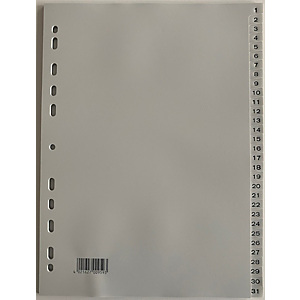 Separadores numéricos 1-31, A4, polipropileno, 31 separadores, gris Separadores numéricos 1-31, A4, polipropileno, 31 separadores, gris