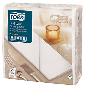Serviettes de table non tissé Dinner Linstyle® Tork, pliage 1/8, coloris blanc, le colis de 50