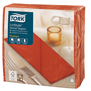 Serviettes de table non tissé Dinner Linstyle® Tork, pliage 1/8, coloris coquelicot, le colis de 50