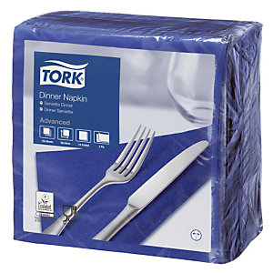 Serviettes de table en papier Dinner Tork, coloris bleu marine, le colis de 150