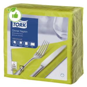 Serviettes de table en papier Dinner Tork, coloris citron vert, le colis de 150