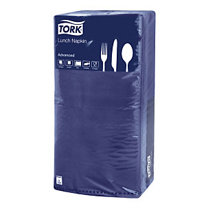 Serviettes de table en papier Lunch Tork, coloris bleu océan, le colis de 200