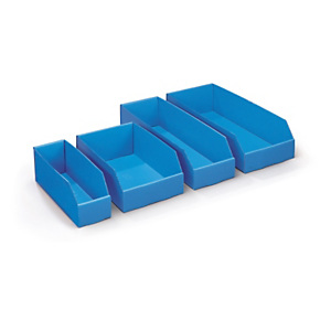 Set 100 blaue Kunststoff-Regalkästen Set 100 blaue Kunststoff-Regalkästen
