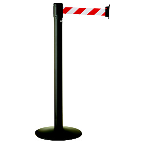 Set van 2 afbakeningspalen met intrekbare riem op sokkel paceo - mangaangrijs - rood/witte riem 3m Set van 2 afbakeningspalen met intrekbare riem op sokkel paceo - mangaangrijs - rood/witte riem 3m