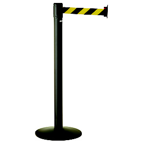 Set van 2 afbakeningspalen met intrekbare riem op sokkel paceo - mangaangrijs - zwart/gele riem 3m Set van 2 afbakeningspalen met intrekbare riem op sokkel paceo - mangaangrijs - zwart/gele riem 3m
