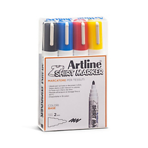 SHACHIHATA Marcatore permanente per t-shirt Artline, Punta tonda, Tratto 2 mm, Colori Assortiti (confezione 4 pezzi) SHACHIHATA Marcatore permanente per t-shirt Artline, Punta tonda, Tratto 2 mm, Colori Assortiti (confezione 4 pezzi)