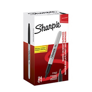 Sharpie Fine Marqueur permanent pointe ogive 0,9 mm - Noir - boîte de 20 + 4 offerts