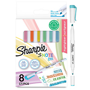 SHARPIE S-Note Duo Rotulador con 2 puntas, doble punta, punta fina redonda y punta biselada, pack de 8, colores surtidos pastel