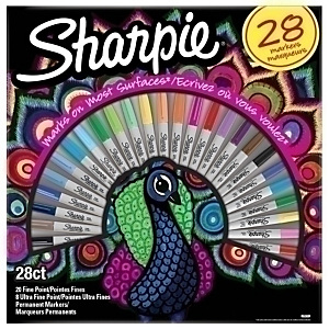 SHARPIE Pavo Real Marcador permanente, punta fina y ultrafina, caja de 28, colores surtidos SHARPIE Pavo Real Marcador permanente, punta fina y ultrafina, caja de 28, colores surtidos