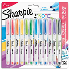 SHARPIE Pochette de 12 marqueurs permanents SHARPIE S-Note pointe biseautée. Coloris assortis pastel