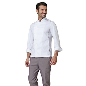 SIGGI GROUP Giacca Chef Adrian, Bianco con inserti tortora, Taglia XL SIGGI GROUP Giacca Chef Adrian, Bianco con inserti tortora, Taglia XL