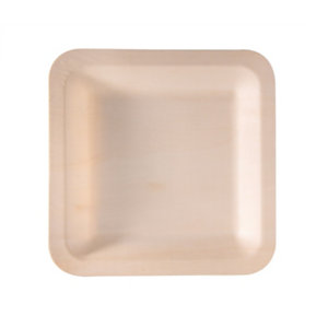 SignorBIO Piatto quadrato monouso in legno naturale, 21,5 x 21,5 cm (confezione 50 pezzi)