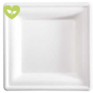 SIGNORBIO Piatto quadrato monouso, Polpa di cellulosa, Biodegradabile e Compostabile, 16 x 16 cm, 10 g, Bianco (confezione 1.200 pezzi)