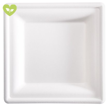 SIGNORBIO Piatto quadrato monouso, Polpa di cellulosa, Biodegradabile e Compostabile, 16 x 16 cm, 10 g, Bianco (confezione 50 pezzi)