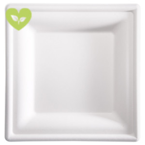 SIGNORBIO Piatto quadrato monouso, Polpa di cellulosa, Biodegradabile e Compostabile, 20 x 20 cm, 18 g, Bianco (confezione 50 pezzi)