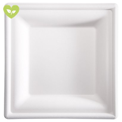 SIGNORBIO Piatto quadrato monouso, Polpa di cellulosa, Biodegradabile e Compostabile, 20 x 20 cm, 18 g, Bianco (confezione 800 pezzi)