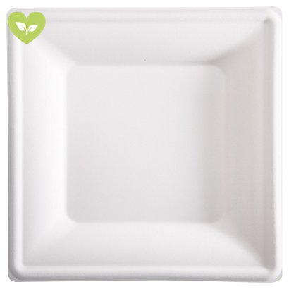 SIGNORBIO Piatto quadrato monouso, Polpa di cellulosa, Biodegradabile e Compostabile, 26 x 26 cm, 28 g, Bianco (confezione 50 pezzi)