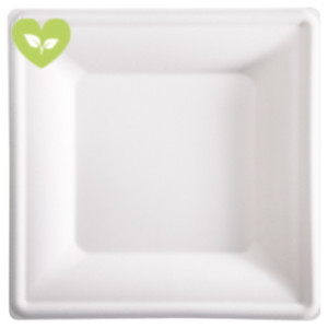 SIGNORBIO Piatto quadrato monouso, Polpa di cellulosa, Biodegradabile e Compostabile, 26 x 26 cm, 28 g, Bianco (confezione 500 pezzi)