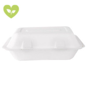SIGNORBIO Scatola Lunchbox monouso 1 scomparto, Polpa di cellulosa, Biodegradabile e Compostabile, Capacità 1.000 ml, 15 x 23 x 8 cm Bianco (confezione 250 pezzi)