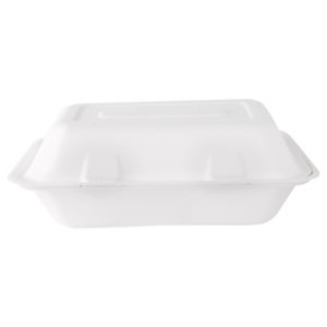 SIGNORBIO Scatola Lunchbox monouso 1 scomparto, Polpa di cellulosa, Biodegradabile e Compostabile, Capacità 1.000 ml, 15 x 23 x 8 cm Bianco (confezione 50 pezzi)