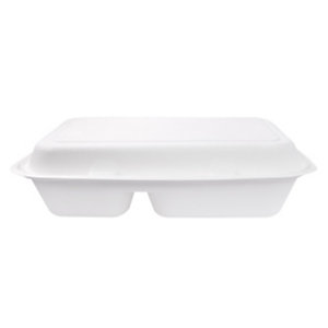 SIGNORBIO Scatola Lunchbox monouso 2 scomparti, Polpa di cellulosa, Biodegradabile e Compostabile, Capacità 1.000 ml, 15 x 23 x 8 cm, Bianco (confezione 200 pezzi)