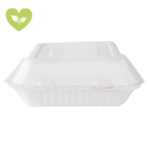 SIGNORBIO Scatola Lunchbox monouso 3 scomparti, Polpa di cellulosa, Biodegradabile e Compostabile, Capacità 1.200 ml, 23 x 23 x 7,5 cm, Bianco (confezione 50 pezzi)